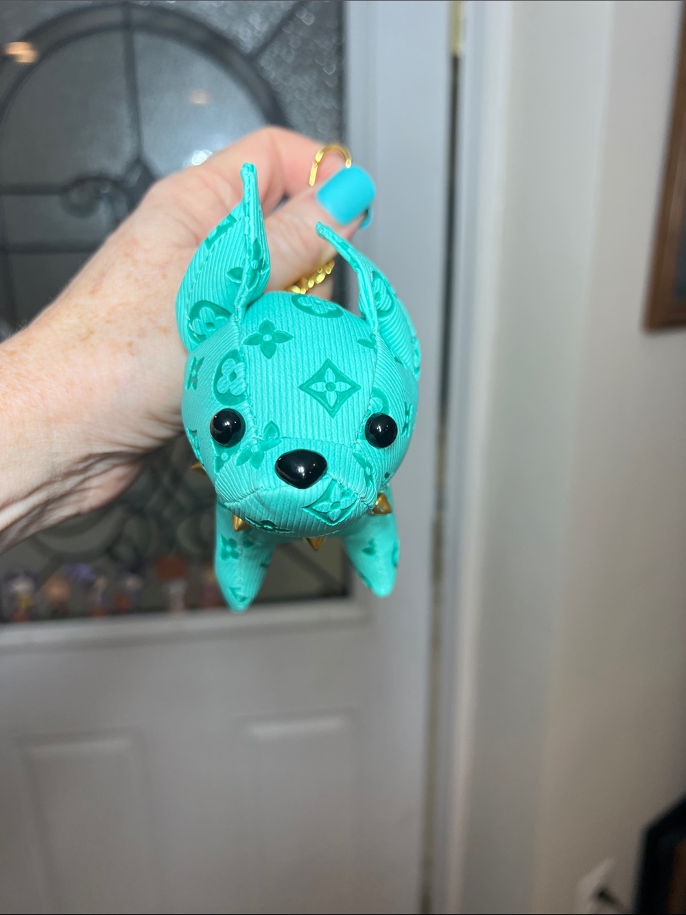 Luxury-Inspired Teal Dog Keychain Charm